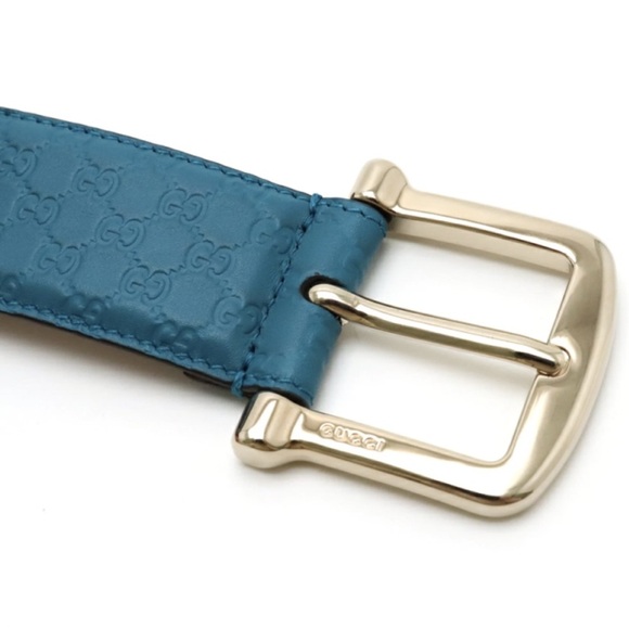 Gucci Microguccisima GG Teal Leather Belt with Gold Buckle main image 10